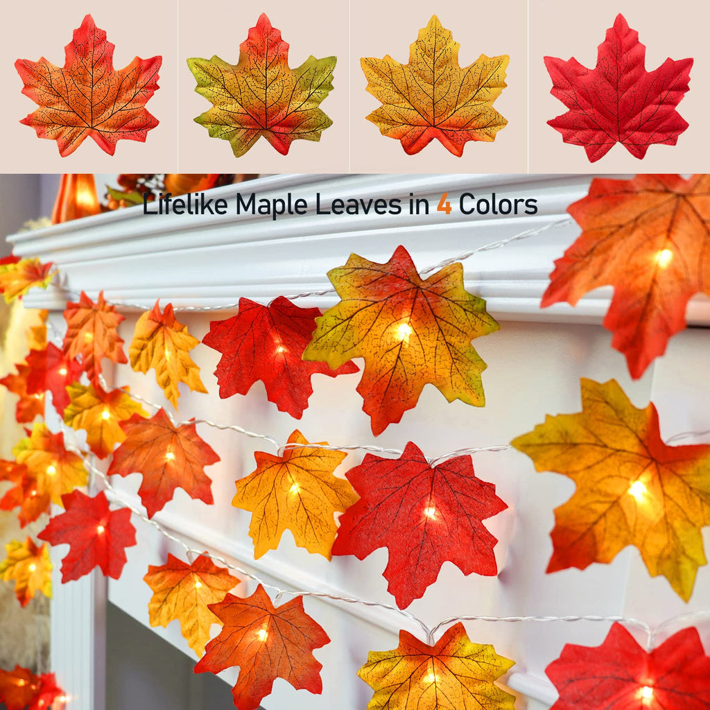 Runleo 4 Pack Fall Decorations Maple Leaf Lights Garland Total 40 ft 80 LED