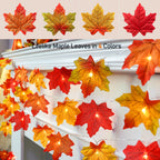 Runleo 4 Pack Fall Decorations Maple Leaf Lights Garland Total 40 ft 80 LED