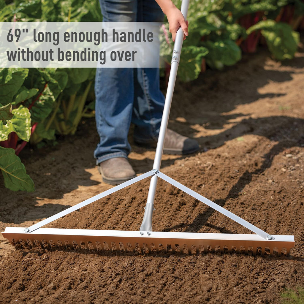 Byhagern Landscape Rake 36'', Aluminum Rakes with Lightweight 69'' Handle, Landscaping Rake Tool for Lawn Care, Beach