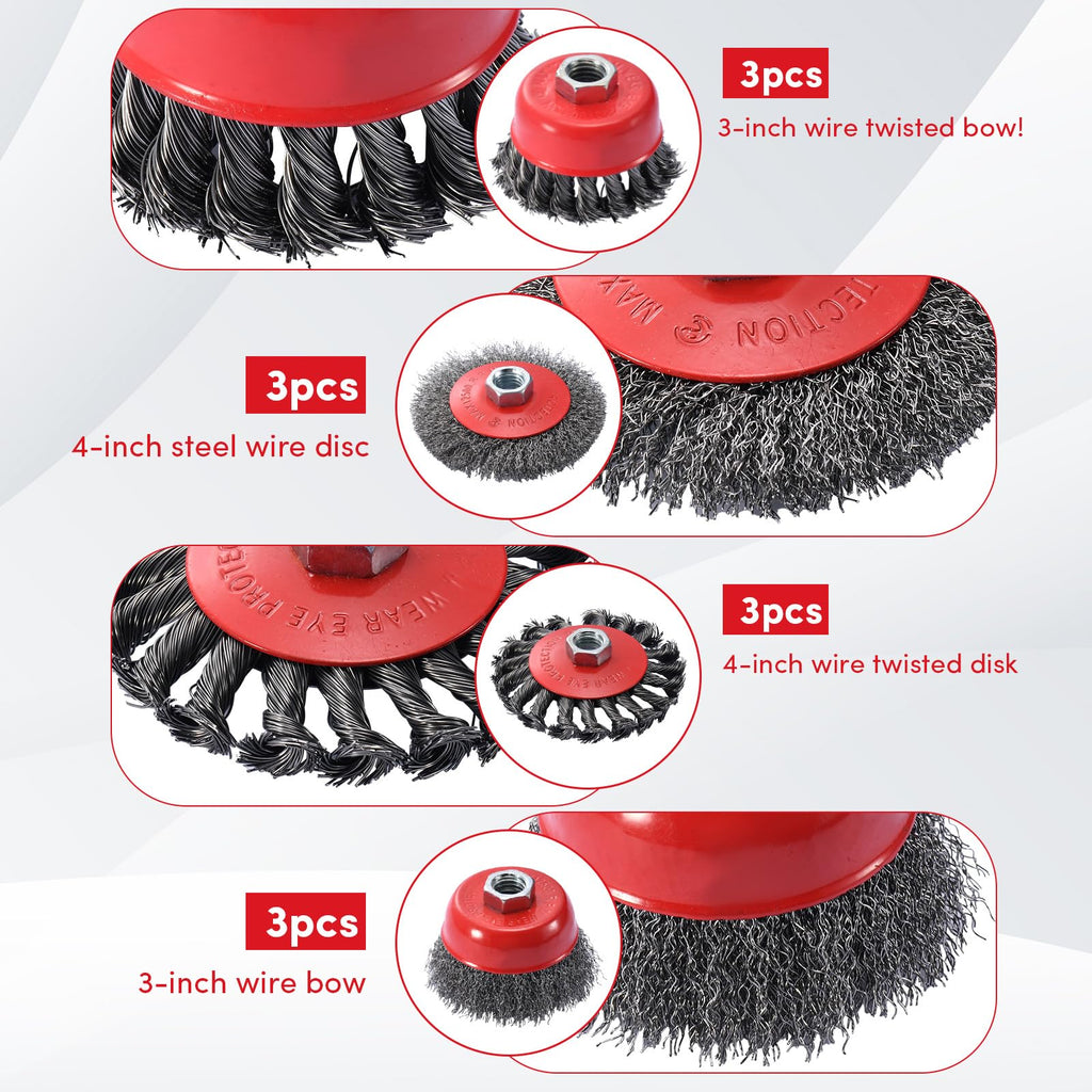 12 Pack Wire Wheel for Angle Grinder, 4-1/2" Heavy Duty Carbon Steel Knotted Wire Brush, 5/8"-11 Arbor, Rapid Rust Removal & Polishing, Angle Grinder Wheel Brush Combo Set