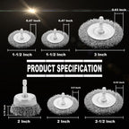 VIDICA Wire Brush Set 6 Pcs, Wire Wheel for Drill with 1/4 Inch Hex Shank, Drill Brush with 0.012 Inch Coarse Crimped Carbon Steel Wires for Removing Rust, Paint and Corrosion