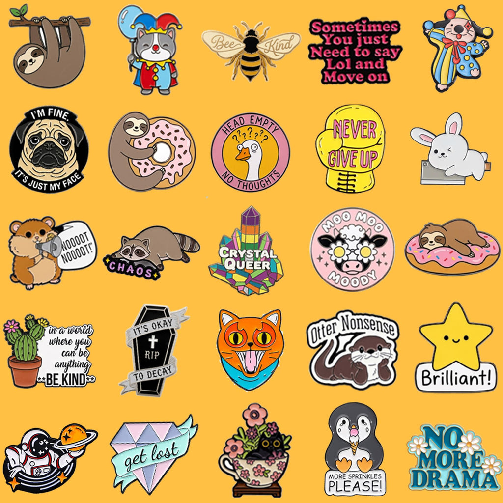 SINCCO 20/40/50 PCS Cute Enamel Pins Bulk, Funny Backpack Pins Aesthetic Lapel Badge Pins Set Assorted Enamel Brooch Pins for Backpacks, Hats, Bags, Landyards