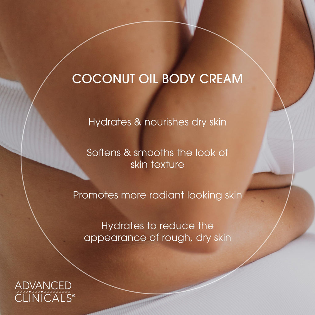 Advanced Clinicals Coconut Oil Body Cream For Women & Men | Hydrating Coconut Lotion For Extremely Dry Skin | Visible Anti Aging Body Butter Skin Care Balm Moisturizer For Hand, Heel, Feet, 16 Ounce