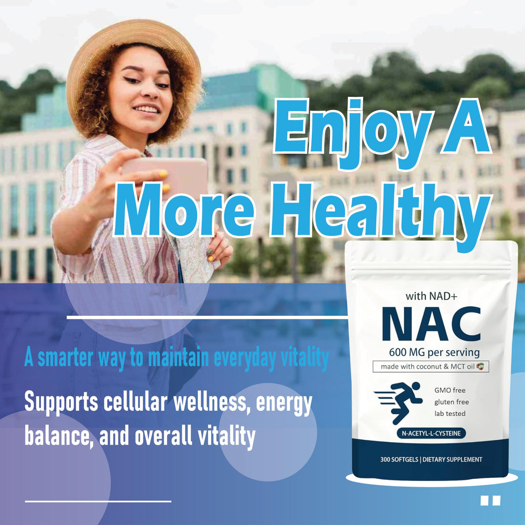 EILTEAU NAC Supplement with NAD+ & Coconut Oil | 2-in-1 N Acetyl L Cysteine Plus Nicotinamide Forms | NAD Supplements for Women & Men | Non-GMO, Gluten Free, 300 Softgels