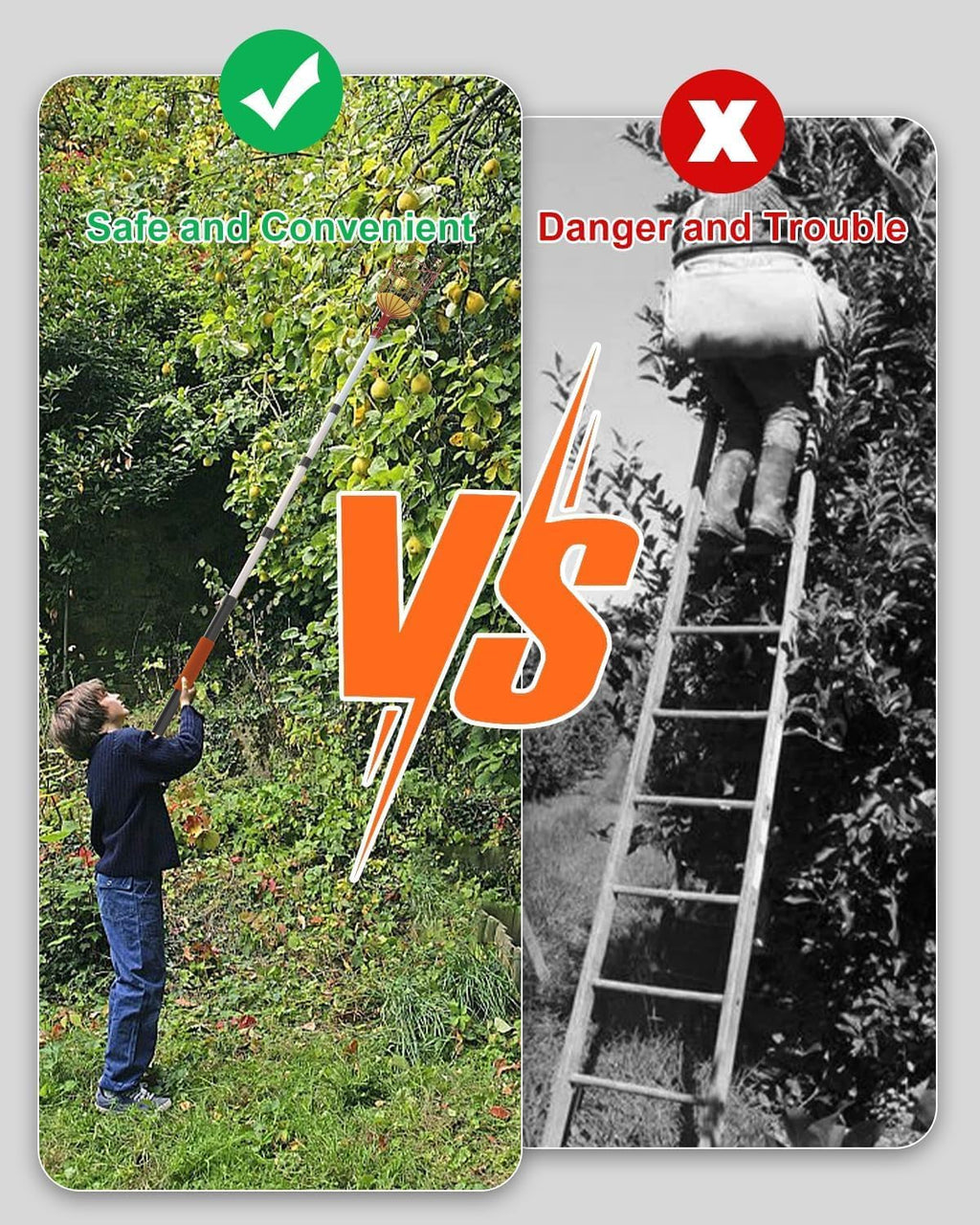 AgiiMan 28 Reach Fruit Picker with Telescopic Extension Pole, 5 to 20 FT Fruit Picker Pole Lightweight and Sturdy Aluminum Telescopic Pole, Easy to Assemble Fruit Picking Basket