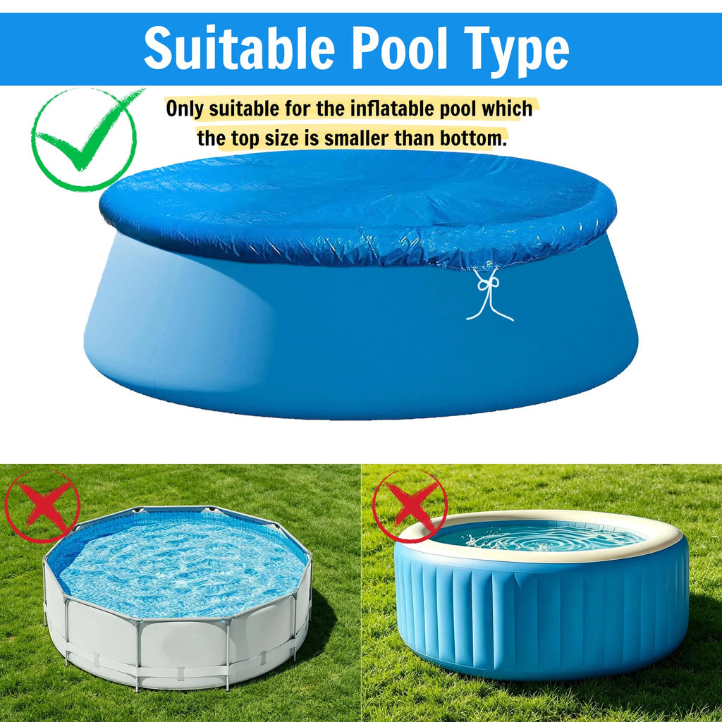 Pool Cover for Round Inflatable Swimming Pool, Round Pool Covers, Built-in Drawstring Dustproof Rainproof Foldable Above Ground Pool Cover (Blue, 10ft)