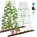 Adjustable A-Frame Trellis for Climbing Plants Outdoor, 48"x32" Cucumber Trellis for Raised Bed, Metal Garden Trellis with Grid Design, Tomato, Grape, Bean, Pea, Squash, Vegetable Trellis (Green)