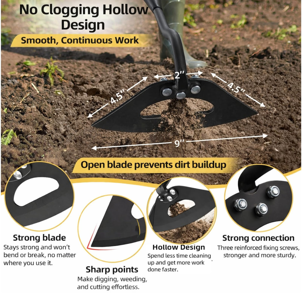 CALCHELE Garden Hoe Weeding Tool - Sharp Hollow Blade,58" Adjustable Long Handle, Heavy Duty Weed Hoes for Gardening,Push Pull Dutch Scraper for Garden Bed, Yard,Lawn Weeder Removal