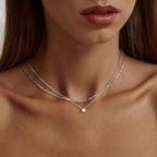 Tewiky Layered Sterling Silver Necklace for Women, Dainty Cubic Zirconia Pendant Necklace Simple Chain Choker Necklaces Jewelry Fashion Set Gifts