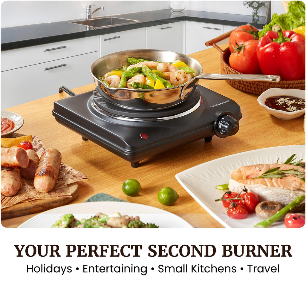 Elite Gourmet Electric Burner, 1000W Cast Iron Hot Plate, 7 Heat Settings