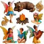 Mood Lab Fairy Garden Figurines - Camping Set (9 pcs) - Miniature Decorative Statues & Accessories - Outdoor & Indoor Garden Decor
