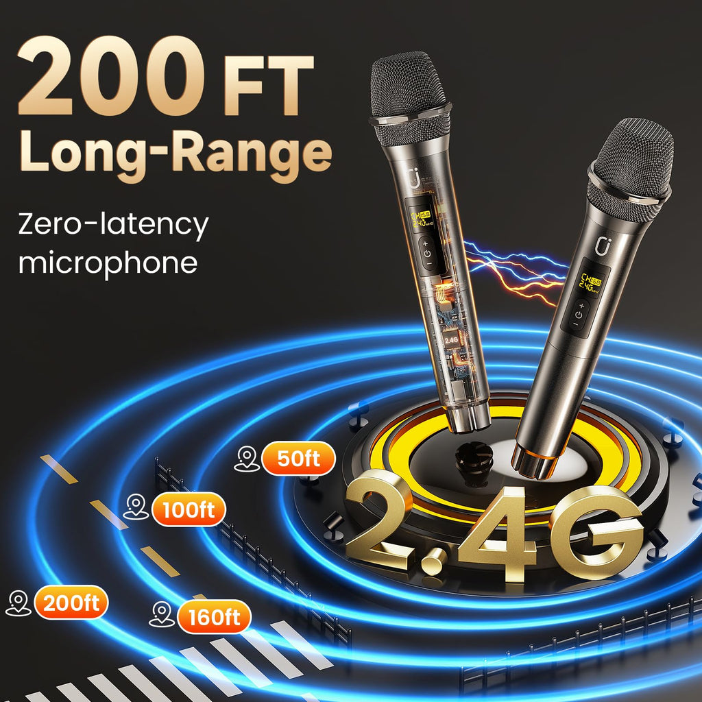 HWWR Karaoke Machine with 2 Mics for Adults & Kids, Stage Subwoofers Set