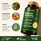 Druvara Diosmin Hesperidin with Rutin & B Vitamins | Vein Support Supplement for Leg Comfort, Healthy Circulation, Vein Strength & Improved Mobility - 60 Capsules