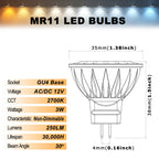 ALIDE 3W MR11 LED Light Bulbs, 12v 20w 35w Replacement, Low Voltage Fiber Optics Christmas Tree Outdoor Landscape Bulb, G4/GU4/GZ4 Bi-Pin Base, Soft Warm White 2700K, Non-Dimmable, 6Pack
