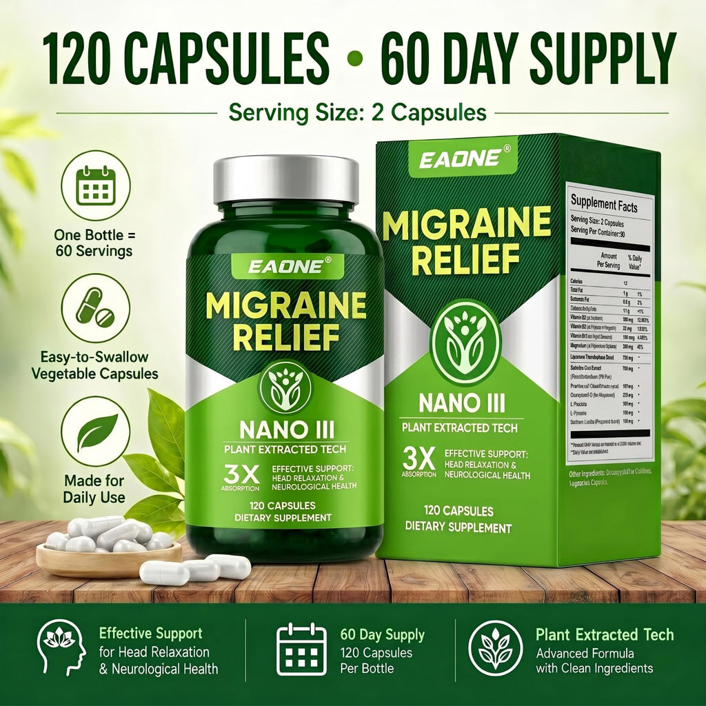 Headache Comfort Supplement, Natural Cranial Relaxation Formula with Magnesium Glycinate, CoQ10, Riboflavin Vitamin B2, B6 & B12, Supports Daily Neurological Balance and Mental Clarity, 120 Capsules