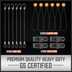 HORUSDY 31-Piece Premium Bungee Cords Assortment Jar, Includes 10”,18”,24”,32”,40” Bungee Cords, 6“ Zip Ties, 8”Canopy/Tarp Ball Ties and Crocodile Mouth Tarp Clips