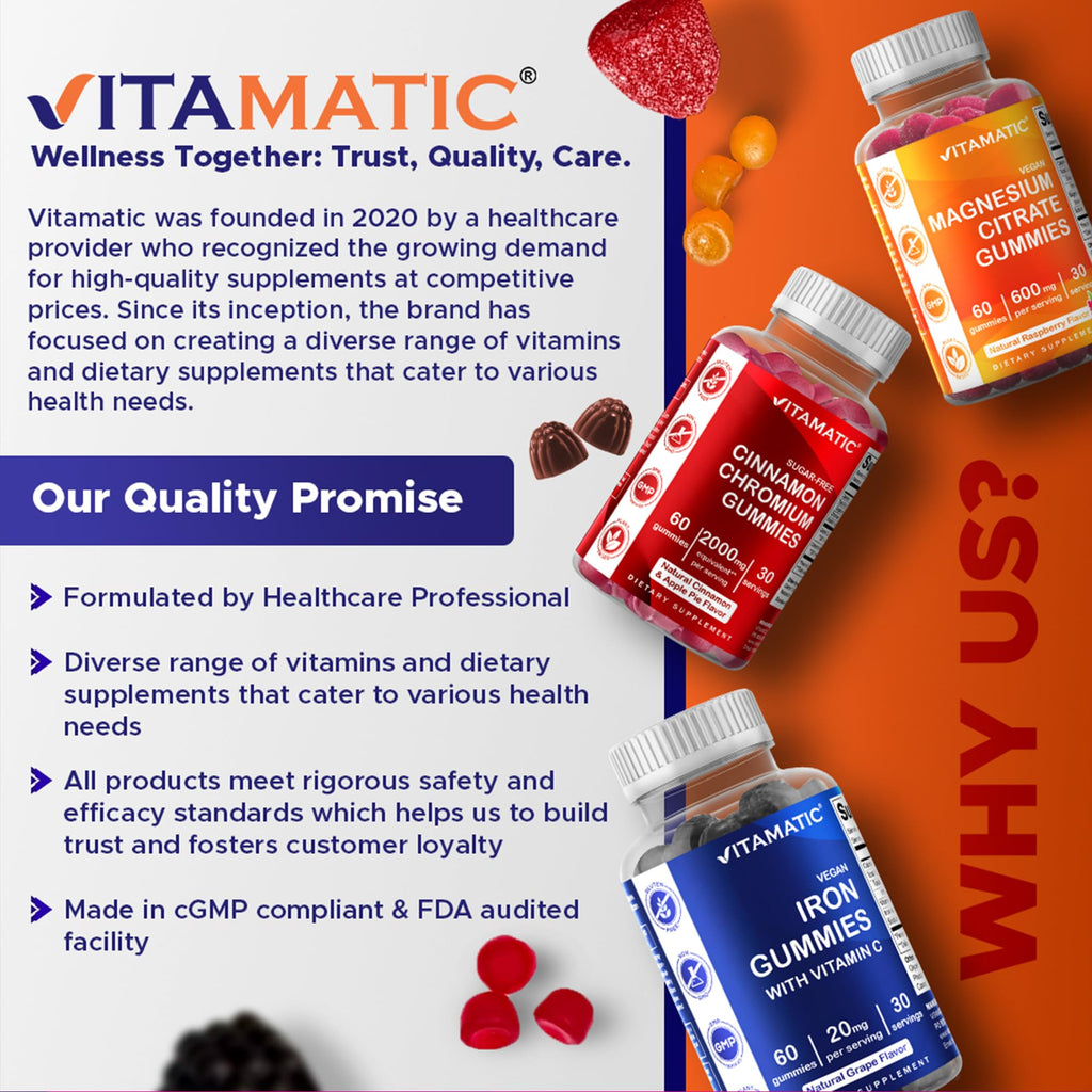 Vitamatic Prebiotic Fiber Gummies for Adults – 2 Pack (Total 120 Gummies) 7g Fiber per Serving | Extra Strength | Zero Sugar Added | Pectin-Based | Digestive Health & Regularity Support