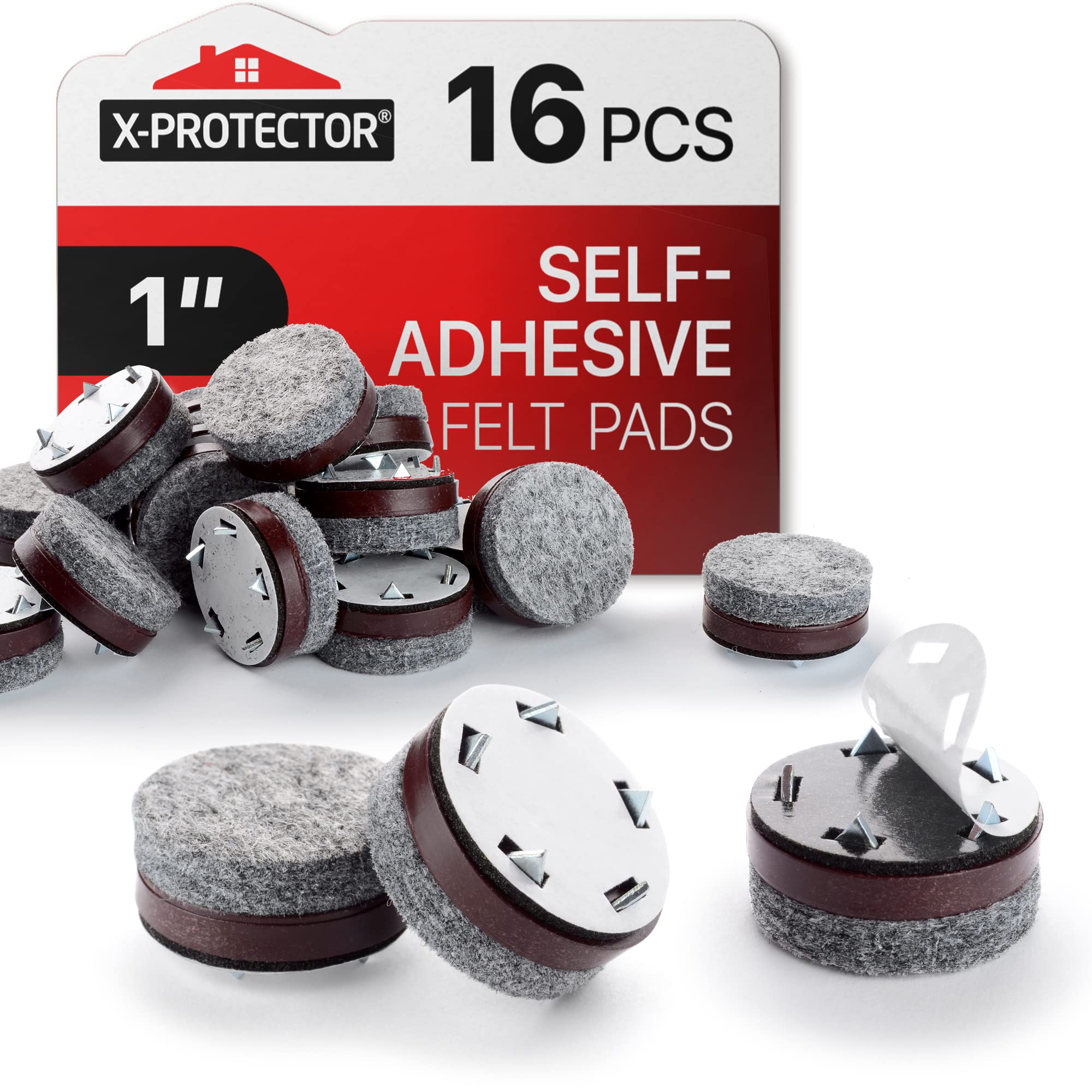 Felt Furniture Pads X-Protector 16 PCS - 1" Felt Pads with Prongs - Premium Felt Chair Pads - Furniture Pads for Hardwood Floors - Chair Floor Protectors for Hardwood- Slide Your Furniture Easily!