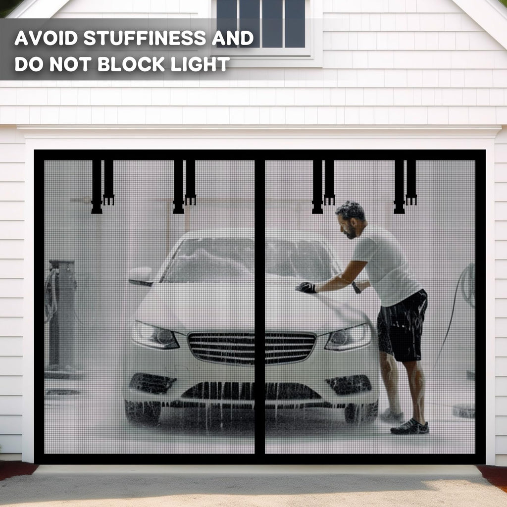 Magnetic Garage Door Screen for 1 Car 9x7 ft Single Garage Door Mesh Screen Curtain Cover Kit with Hook and Loop, Black