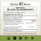 Herbal Roots Organic Black Elderberry Capsules | Max Strength | Made with Organic Sambucus | 60 Vegan Capsules (Pack of 2)