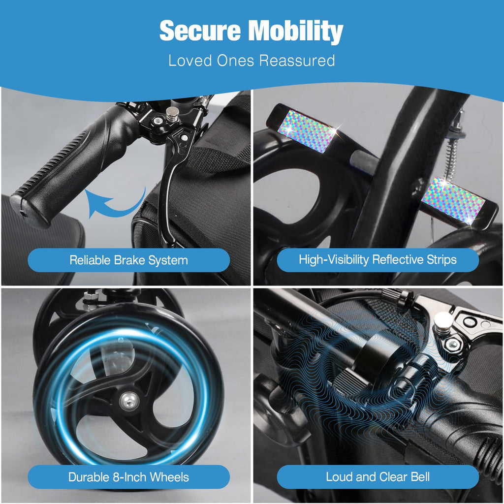 WHLICKS Premium Knee Scooter for Adults for Foot Surgery, Foldable & Steerable Knee Walker with Dual Brakes, Medical Knee Scooter for Broken Foot Injured, Lightweight Leg Scooter for Broken Ankle