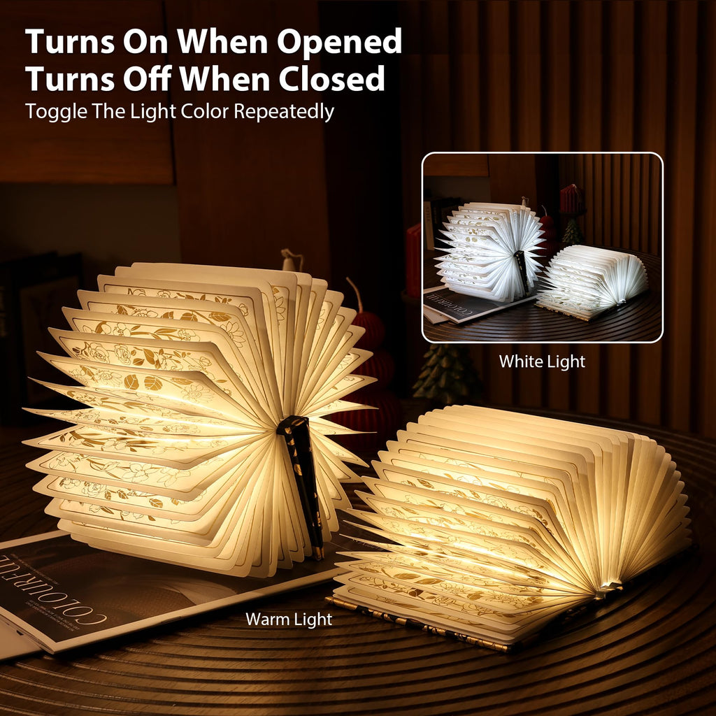 ZBOLE Book Lover Gift, Folding Book Lamp Decor, Portable Print Book Light