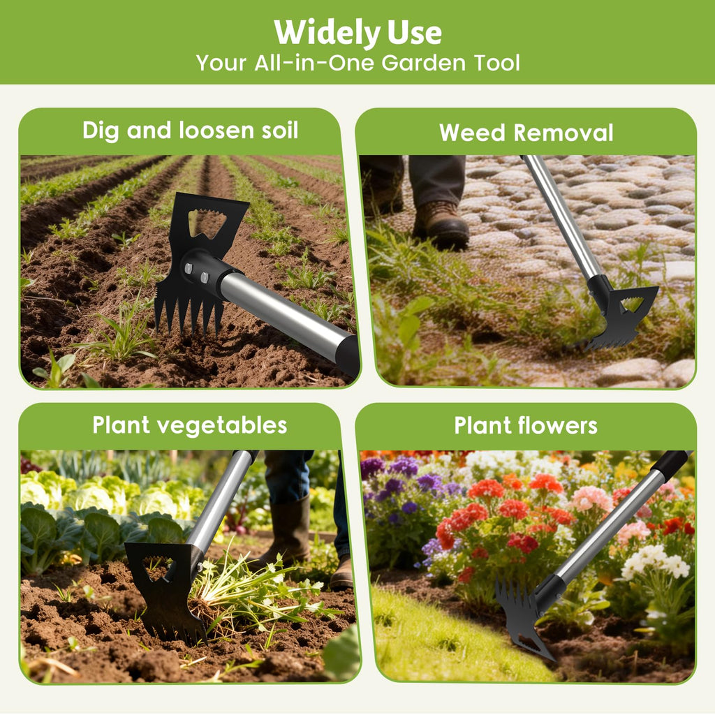 Coopvivi 2-in-1 Garden Hoe & Weed Puller Rake, 63" Adjustable Long Handle