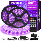 PIZHLO 50 Foot Black Light Strips & Remote, Dimmable Flexible 900 LEDs