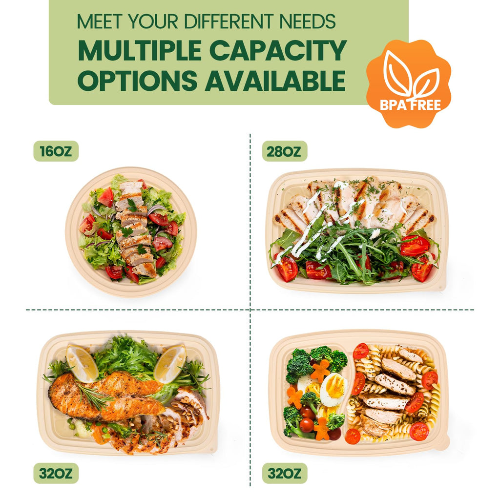 Glotoch Express 32 oz-200 Pack Meal Prep Containers with Lids,Resuable Cornstarch Material Salad Containers, Plant-based Lunch Boxes, Plastic Take Out Bowls for Restaurant