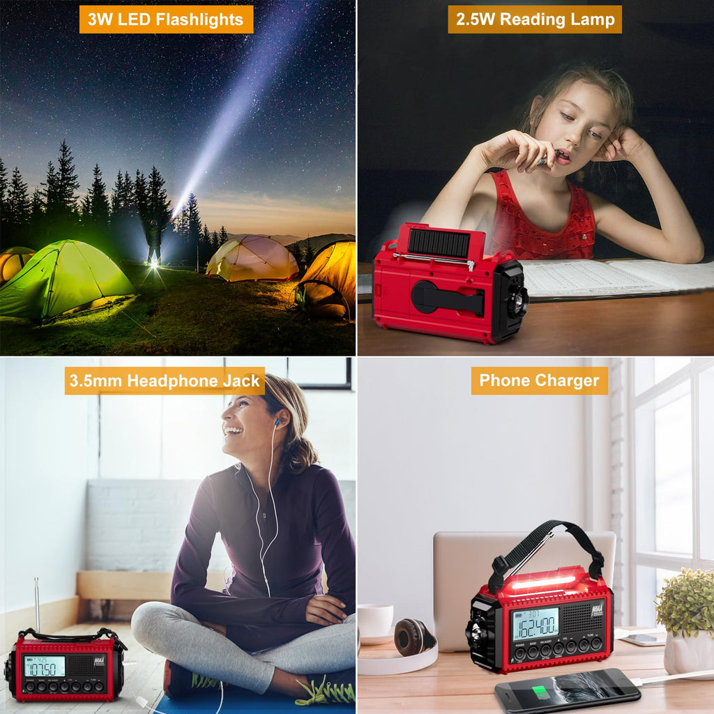 Raynic Emergency Radio, 5000mAh/18500mWh Weather Radio, Solar Hand Crank Emergency Radio with AM/FM/SW/NOAA, Cell Phone Charger, Headphone Jack, Flashlight, Type-C Charging and SOS Siren for Hurricane