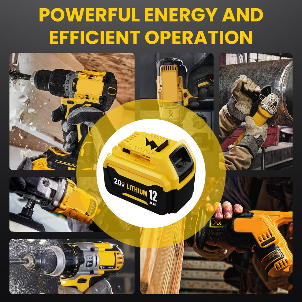 2 Pack 12000mAh Replacement for Dewalt 20V MAX Battery Lithium and DCB102 Charger Combo Compatible with Dewalt 20V Battery Lithium DCB207 DCB206 DCB204 DCB200 DCB201 DCB203 Series Power Tool(Yellow)