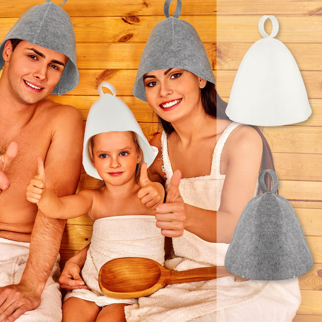 JaGely Sauna Hat for Men Women Sauna Hat Vaporarium Cap Russian Banya Cap for Bath House Accessories(Gray, White,4 Pieces)