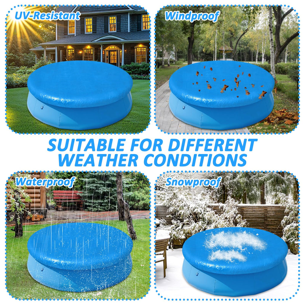 8FT Round Inflatable Above Ground Pool Cover, Round Pool Cover with Drawstring Design for Easy Installation,Solar Covers for Outdoor Inflatable Swimming Pools,Prevent Leaves, Debris and Dust