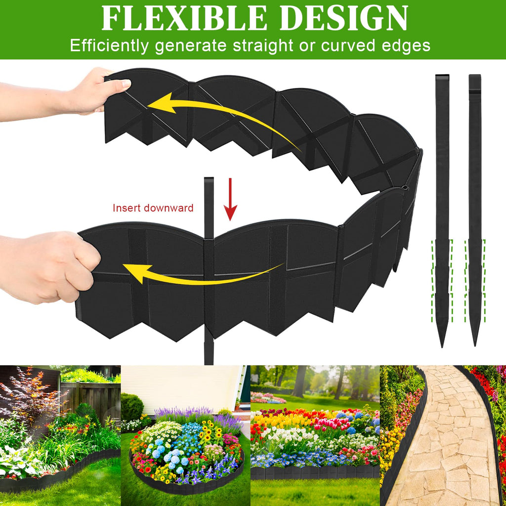 6 Inch Tall 20Ft Black Garden Edging Border with 7.8In Height Stakes,20Pcs