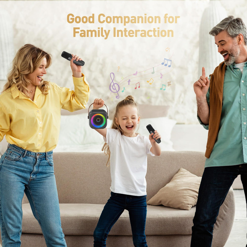 Mini Karaoke Machine,Portable Bluetooth Speaker with 2 Wireless Microphones
