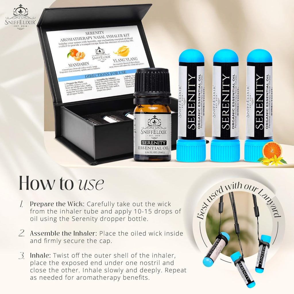 Serenity Aromatherapy Nasal Inhaler Kit – DIY 3-Pack with Essential Oil Blend, Calm Mood & Stress Relief, Premium Gift Set