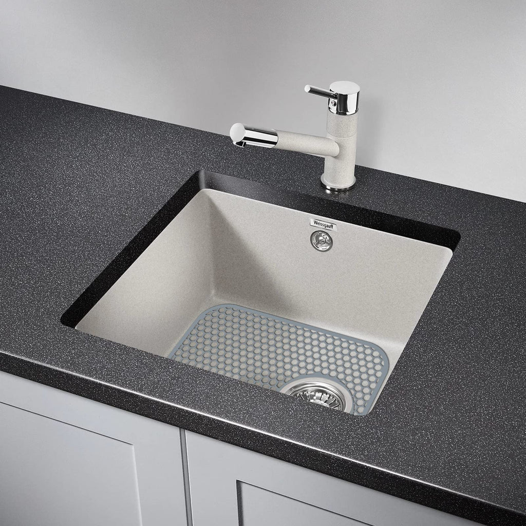 Bestjing 2 Pack Silicone Kitchen Sink Protector Mat with Rear Drain - 13.58''x 11.6'' Kitchen Sink Accessory, Folding Non-Slip Heat Resistant Mat Grid for Bottom of Porcelain Stainless Steel