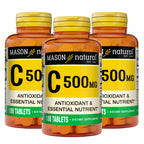 MASON NATURAL Vitamin C 500 mg, Daily Dietary Supplement with Essential Nutrient to Support Immune Function & Overall Wellness, 100 Tablets (Pack of 3)