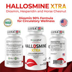 Hallosmine Xtra Circulation & Vein Support, Diosmin, Horse Chesnut & Hesperidin 850mg + FREE Leg Cream | Leg Circulation, Varicose Veins, Spider Veins, Hemorrhoids, Blood Flow, 60 capsules
