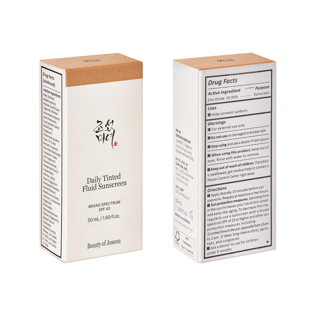 Beauty of Joseon Daily Tinted Fluid Sunscreen 12 Shades for Face Moisturizing Broad Spectrum SPF 40 Korean Skincare 50ml, 1.69 fl.oz #MY220