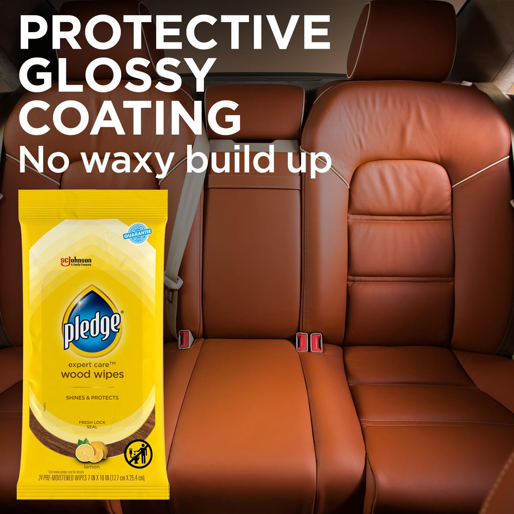 Pledge Expert Care Enhancing Wood Wipes, Lemon Scent (Pack of 6, 144 Total Count), Yellow