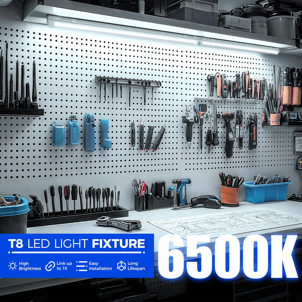 Barrina LED Shop Light 2FT, 20W 3000LM 6500K, T8 LED Light Fixture, Clear Cover, Ceiling and Utility Linkable Tube Lights for Room, Garage, Workbench, Warehouse, 2 Packs
