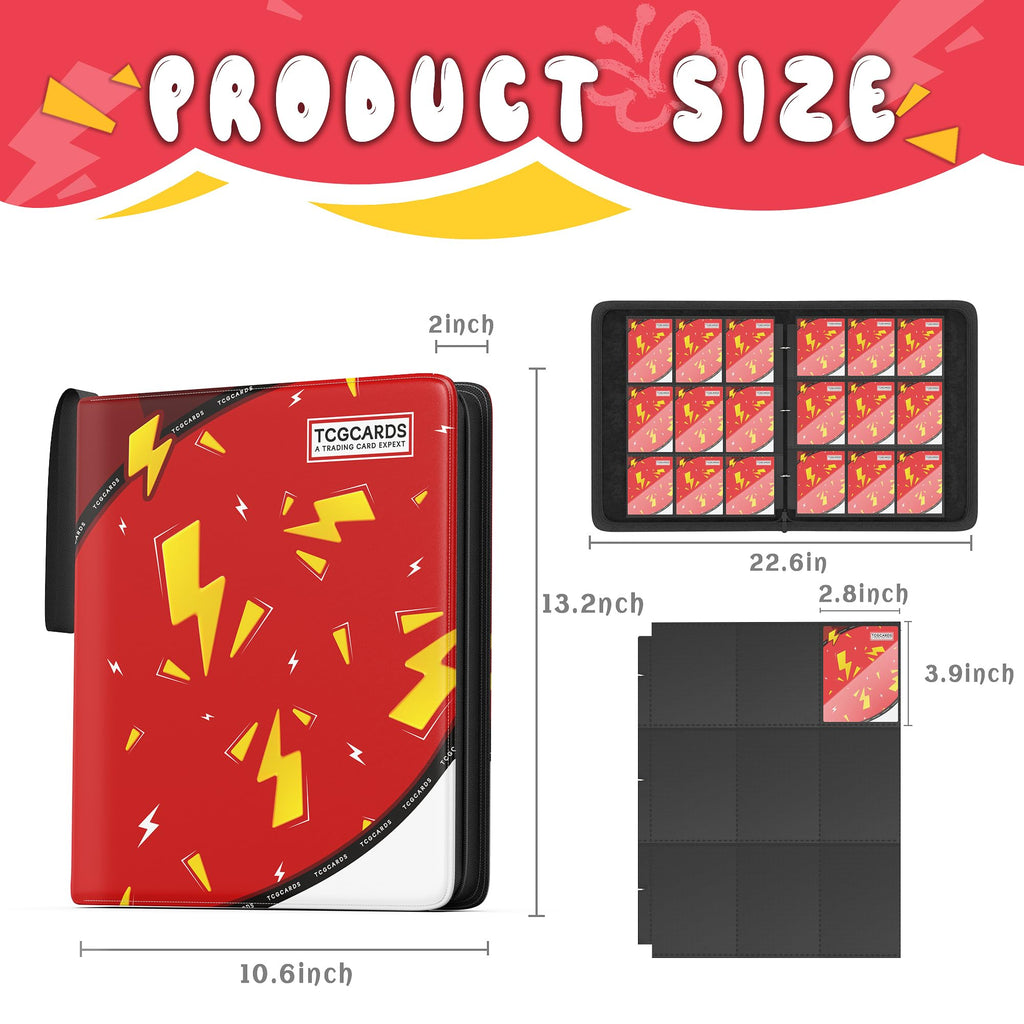 Trading Card Binder 9 Pocket,Card Binder 900 Pockets,Card Book Holder Cards with 50 Removable Sleeves,3-Ring Zip Design MTG/TCG/Sport Collectible Trading Card Albums Gifts for Boys and Girls (Red)