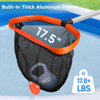 17.5" Pool Skimmer Net with 10 FT Aluminum 8 Sections Detachable Pool Poles, Heavy Duty Double Layer Pool Net with 1.2mm Thick Pole for Cleaning, Pool Leaf Rake for Above Ground & Inground Pools