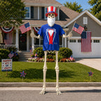 JcHrmers 12 ft Skeleton Patriotic Outfits 4th of July Skeleton Tuxedo T-Shirt Clothes with Hat Flags Beard Funny Giant Skull Clothing for Independence Day Summer Holiday Outdoor Decor