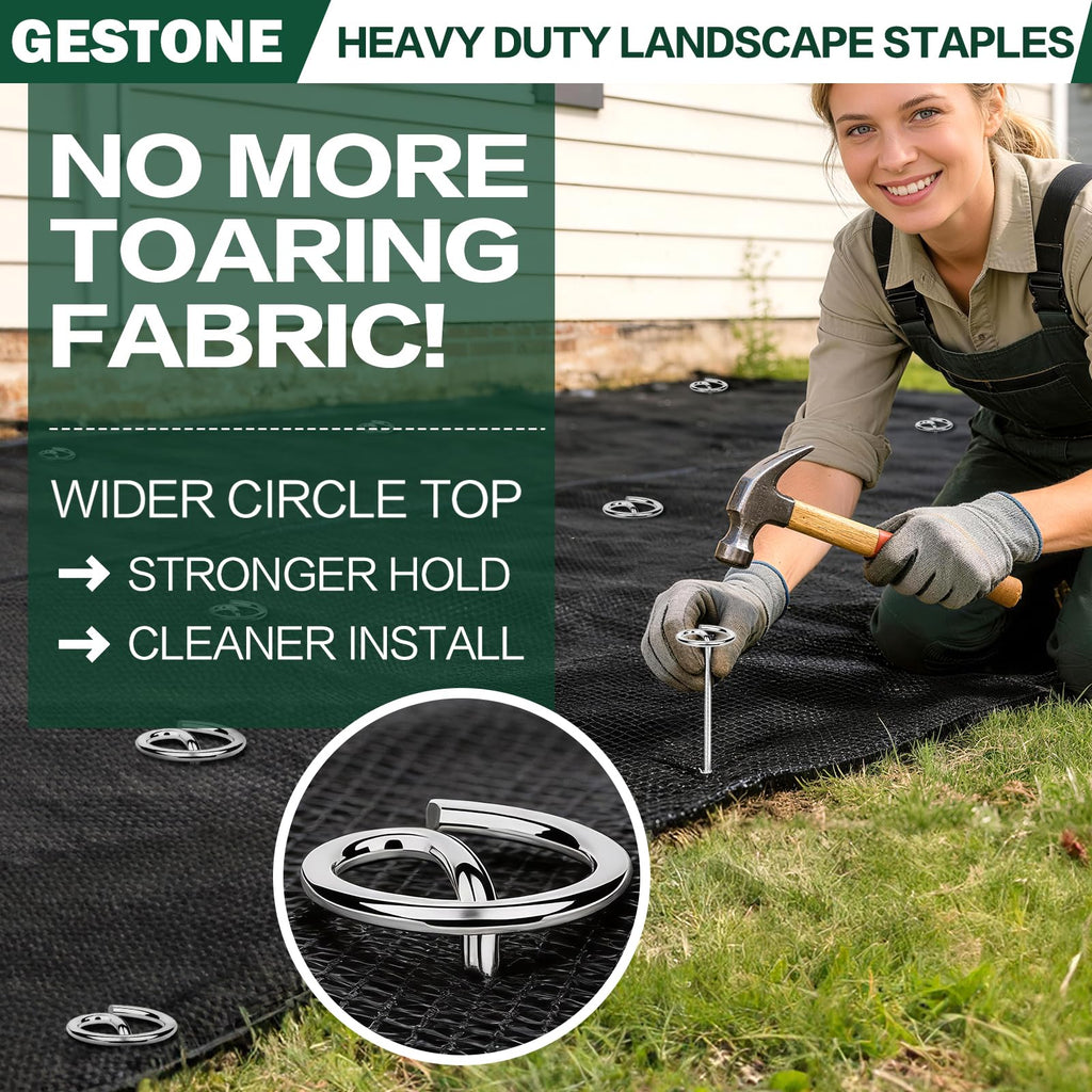 Landscape Staples Pins 120 Pack, 8 Gauge 6 Inch Heavy Duty Galvanized Weed Barrier Pins, Circle Top Garden Stakes with Removal Tool, Landscape Fabric Stakes for Weed Barrier Fabri