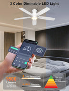 Ohniyou Ceiling Fans with Lights, 52'' Low Profile Ceiling Fan with Light and Remote/APP Control, Modern Flush Mount Ceiling Fan for Indoor Bedroom Living Room, Dimmable, Qiuet DC Motor, White
