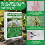 Sunwinx Garden Mesh Netting Kit for Raised Beds, 10x33FT Ultra Fine Mesh Netting&6 Sets 8FT Fiberglass Garden Hoops, Insect Netting Row Cover, Pest Barrier Protection for Vegetable Fruits Flowers