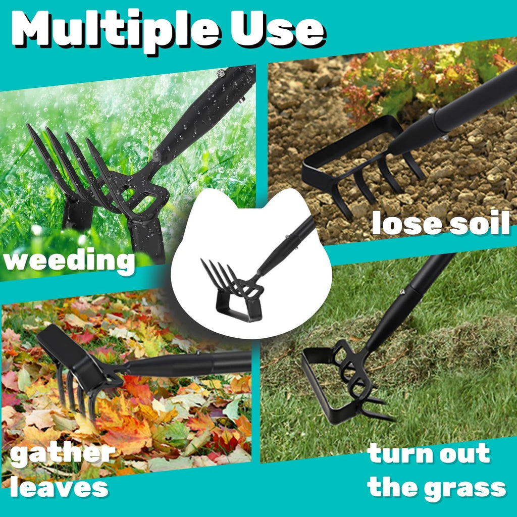 Ihomepark Garden Hoe, Stirrup Hoe with Adjustable Handle for Weeding Digger loosening Soil Metal Garden Cultivator Hoe with Rake Tiller Cultivator (30-62 Inch)