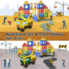 Magnetic Tiles Magnetic Construction Set with 2 Cranes Boys Toys for Ages 3-5 5-7 8-10 Building Toys Includes Crane, Road Tracks, Train, Train Tracks, Dolls, Car Toy, Traffic Lights and Stations